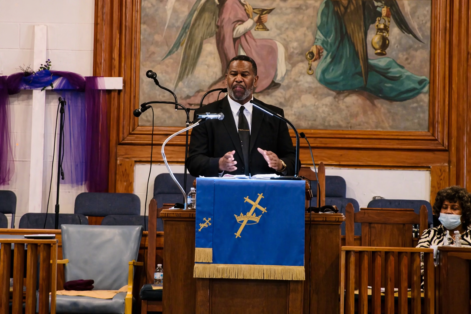 Pastor Fred James preaching