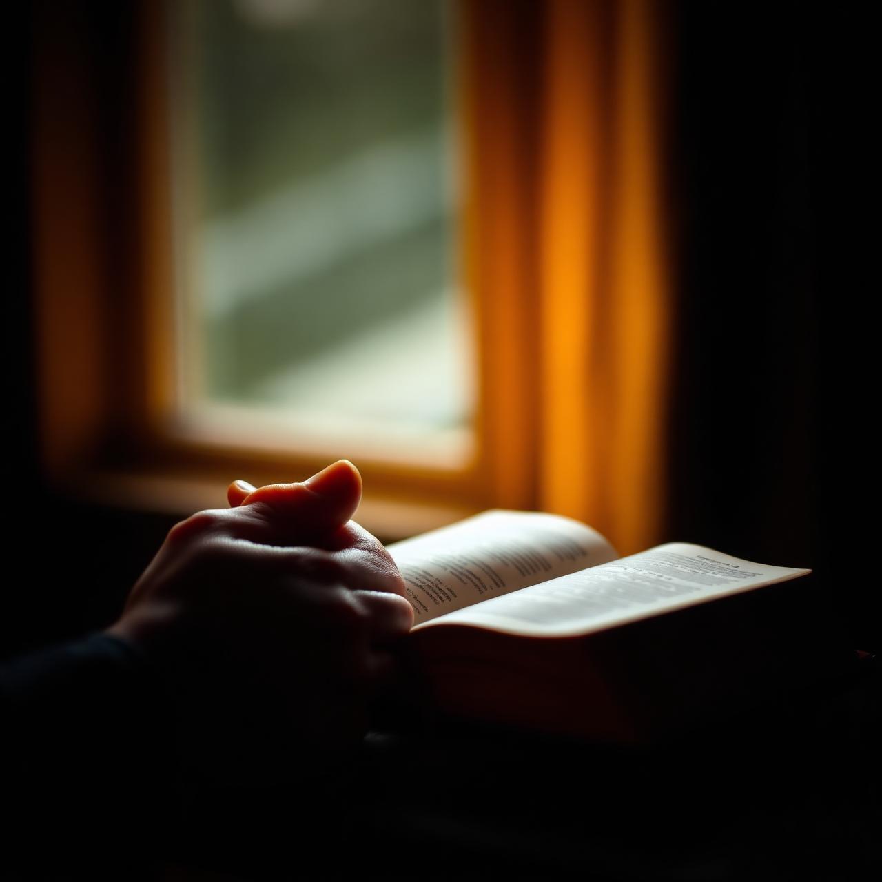 Hands folded in prayer over an open Bible
