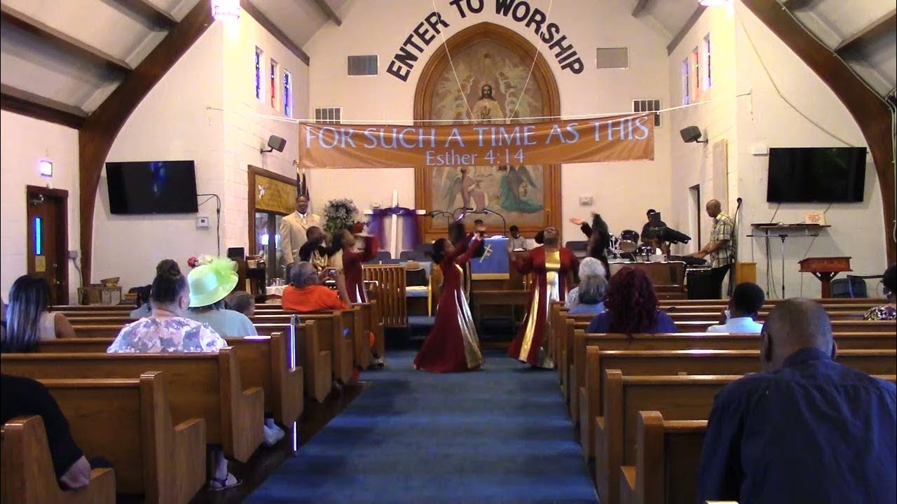 Worship service inside the church sanctuary